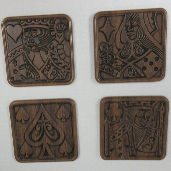 MANTINA 3M Set of 4 Playing Card Themed Coasters VINTAGE Ace Jack Queen King 60s - Picture 1 of 6